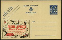 BELGIEN 1941 50 C. Reklame-P Blau: PECHE & SPORTS, Nestor Benoit.. = Pfadinder Mit Zelt (u. Angler, Tennisspieler,Kajak  - Briefe U. Dokumente