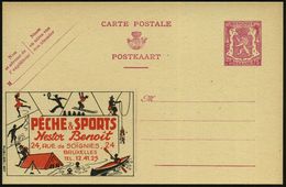 BELGIEN 1945 75 C. Reklame-P., Lilarot: PECHE & SPORTS, Nestor Benoit.. = Pfadfinder Mit Zelt (u. Tennis, Angler, Kajak  - Storia Postale