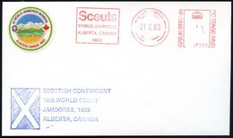 GROSSBRITANNIEN 1983 (21.2.) AFS: EDINBURGH/JP283/Scouts/WORLD JAMBOREE/ALBERTA,CANADA/1983 + Jamboree-Vign. + HdN: SCOT - Covers & Documents