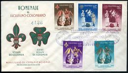 KOLUMBIEN 1962 (26.7.) "30 Jahre Scouting", Kompl.Satz + Viol. ET-SSt: BOGOTA, FDC-SU. (o.A.), Selten! (Mi.1024/28) - - Storia Postale