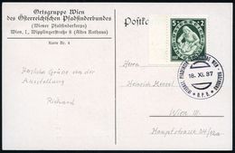 ÖSTERREICH 1937 (18.11.) Seltener SSt.: Internat. PFADFINDER-AUSSTELLUNG WIEN-HAGENBUND/Ö.P.B. Auf Passender S/w.-Foto-A - Brieven En Documenten