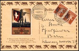 SCHWEIZ 1925 (4.8.) SSt: BERN/I. SCHWEIZ. PFADFINDERLAGER 2x Glasklar + Scout-Vignette: 1er CAMP SUISSE D'ECLAIREURS BER - Storia Postale