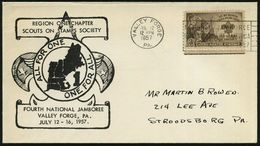 U.S.A. 1957 (12.7.) MWSt: VALLEY FORGE/PA./NATIONAL JAMBOREE/BOY SCOUTS OF AMERICA A. EF 3 C. Boy Scouts, Inl.-SU.; FOUR - Covers & Documents