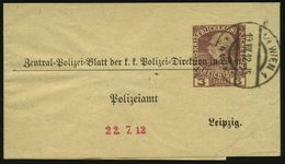 ÖSTERREICH 1912 (19.7.) Privat-Zeitung-Sb: 3 H. KFJ-Jubil., Viol.: Zentral-Polizei-Blatt D. K.k. Polizei=Direktion In Wi - Polizei - Gendarmerie