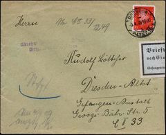 DRESDEN-/ B/ ALTST.16 1929 (3.4.) 1K Auf EF 10 Pf. Ebert, Rot + Sehr Seltene Gefängnis-Zensur-Zettel: Briefverschluß/ Na - Police - Gendarmerie