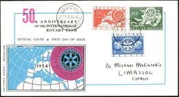 BELGIEN 1954 (10.9.) SSt: OOSTENDE/ROTARY INTERNATIONAL A. Kompl. Satz Rotary-Jubil. 2x Auf Ausl.-FDC-SU  (Mi.1001/3) - - Rotary, Lions Club