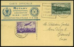 FRANKREICH 1937 (7.6.) FaWSt: NICE/ROTARY NICE/PHILATELIC/EXHIBITION.. , Sauber Gest. Ausl.-Sonderkarte: ROTARY XXVIIIe  - Rotary Club