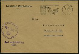 BONN/ B/ KRIEGSHILFSWERK/ Die/ Heimat/ Hilft! 1943 (5.6.) MWSt (NS-RK-Logo) + 2L: FdA/R + 1K-HdN: Deutsche Reichsbahn/ . - Cruz Roja