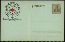 Heilbronn 1910 Amtl. P 3 Pf.Germania,  U N T E N   G E Z ä H N T  + Amtl. Zudruck: WÜRTT. LANDESVEREIN VOM ROTEN KREUZ ( - Red Cross