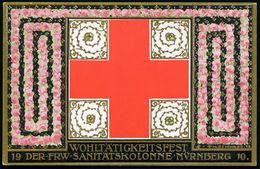 Nürnberg 1910 PP 5 Pf. Wappen, Grün: WOHLTÄTIGKEITSFEST DER FREIW. SANITÄTSKOLONNE NÜRNBERG (Rotes Kreuz U. Rosenranken) - Rotes Kreuz