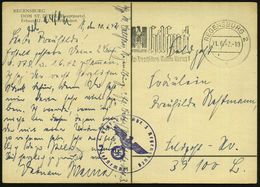 REGENSBURG 2/ T/ Hilf Mit/ Im Deutschen Roten Kreuz! 1942 (11.6.) MWSt (NS-DRK-Emblem) + Viol. 1K-HdN: Flak-Ers. Abt. 3. - Cruz Roja