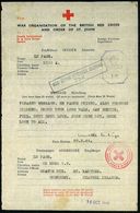 DT.BES.GUERNSEY 1944 (16.10.) Formular: WAR ORGANISATION OF THE BRITISH RED CROSS AND ORDER OF ST. JOHN (Rotes Kreuz) Ro - Croix-Rouge