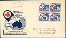 AUSTRALIEN 1954 (9.6.) 40 Jahre Australische Rotkreuz-Ges., Reine MeF: 4er-Block , Bedarfs-FDC-SU (Mi.246 MeF) - - Croce Rossa