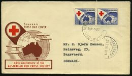 AUSTRALIEN 1954 (9.6.) 3 1/2 P. "40 Jahre Austral. Rotes Kreuz", Reine MeF: Paar , Bedarfs-Übersee-FDC-SU. (Mi.246 MeF)  - Cruz Roja