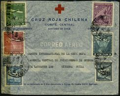 CHILE 1944 (16.9.) Dienst-Bf.: CRUZ ROJA CHILENA/COMITE CENTRAL , Frankatur Flp.-Marken + US-Zensur-Streifen , Rs. RK-Hd - Croix-Rouge