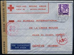 NIEDERL.INDIEN 1941 (31.10.) 1K-Gitter: SOERBAJA + 1K-Rotkreuz-Zensur.: Roode Kruis.. Auf Zensur-Streifen + Roter 1K: DE - Red Cross