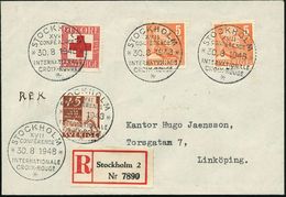 SCHWEDEN 1948 (30.8.) SSt: STOCKHOLM/XVII/ CONFERENCE/INTERNAT./ CROIX-ROUGE , 5x + RZ: Stockholm 2 , Klar Gest., Dekora - Croix-Rouge