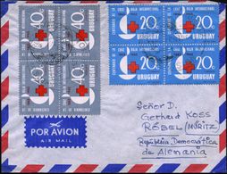 URUGUAY 1964 (5.6.) "100 Jahre IRK", Kpl.Satz In 4er-Blocks + Schwacher Ersttags-SSt (nachentwertet), Übersee-Flp.-FDC   - Croix-Rouge