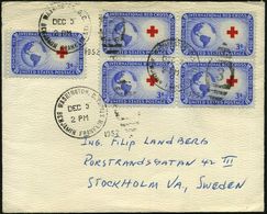 U.S.A. 1952 (3.12.) 3 C. Internat. Rotes Kreuz, Reine MeF: 4er-Bl. + Einzelstück (5 Sttück) Klar Gest. Übersee-Bf.  (Mi. - Croix-Rouge