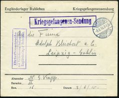 Berlin-Ruhleben 1915 (9.6.) 1K-Gitter: SPANDAU-/RUHLEBEN Auf Vordr-Bf: Engländerlager Ruhleben + Viol. Zensur-Ra.3.: Bri - Cruz Roja