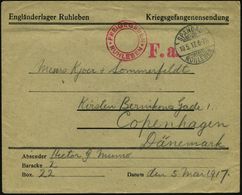 SPANDAU-/ RUHLEBEN 1917 (19.5.) 1K-Gitter + Roter 2K-HdN: FREIGEGEBEN/ RUHLEBEN * !L: F. A. (= Fristgemäß Abgefertigt) V - Croce Rossa