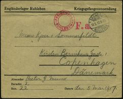 SPANDAU-/ RUHLEBEN 1917 (19.5.) 1K-Gitter + Roter 2K-HdN: FREIGEGEBEN/ RUHLEBEN * !L: F. A. (= Fristgemäß Abgefertigt) V - Red Cross