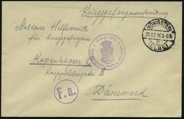 KÖNIGSTEIN/ C/ (ELBE) 1916 (Dez.) 1K-Brücke + Viol. Zensur-2K: Geprüft/ Kommandantur Festung Königstein (sächs. Wappen)  - Cruz Roja