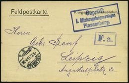 KULMBACH/ *2b 1915 (9.12.) 1K-Gitter + Bl. Ra.3: Geprüft/K. Offiziersgefangenenlager/Plassenburg + Ra.: F. A. (= Fristge - Croce Rossa