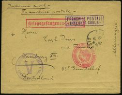 FRANKREICH 1915 (28.10.) 1K: AJACCIO + Viol. Ra.2: FRANCHISE POSTALE/INTERNEES CIVILS + Viol. 2K-HdN.: PREFECTURE DE LA  - Croix-Rouge