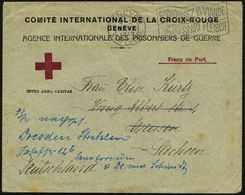 SCHWEIZ 1919 (9.4.) MaWSt: GENEVE 1/..SPART FLEISCH , Rotkreuz-Vordr-Bf.: C.R.I. (Kgf-Sektion) Nachgesandter Kgf.-Ausl.- - Red Cross