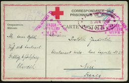 SERBIEN /  ÖSTERREICH 1918 (3.6.) Oval-Zensur Kgf.-Lager GRÖDIG (Wolter Unbekannt!) + Lila Dreieck-Zensur: ZENSUR-/ABTEI - Red Cross