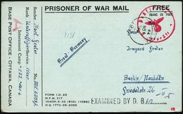 CANADA /  DEUTSCHES REICH 1944 (8.11.) 1K: P.O.W./133 + Schw. Zensur-1L: EXAMINED BY D.B.... + Hs. Nr. 612 (Wo.5) + Rote - Croix-Rouge