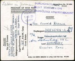 GROSSBRITANNIEN 1946 (17.5.) Kgf.-Vordr.-Kt: Army Form No.W.3494 Eines Deutschen Kgf., Viol. 1K: P.O.W./185/CAMP (Spring - Red Cross