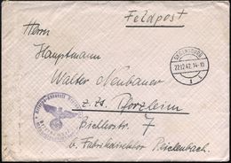 REGENSBURG/ 1/ I 1942 (22.12.) 1K-Brücke + Viol. 1K-HdN: Reserve-Lazarett Regensburg/Männerkrankenhaus , Rs. Hs. Abs.: " - Medizin