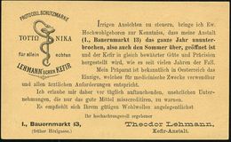 ÖSTERREICH 1890 (10.4.) Reklame-PP 2 Kr. Doppeladler, Braun: LEHMANN'SCHE KEFIR.. = Aeskulap-Schale Mit Schlange , 1K: W - Geneeskunde