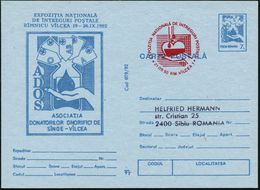 RUMÄNIEN 1992 (21.9.) Sonder-P 7 L. "ADOS", Blau: Rumän. Blutspendedienst (Hand Mit Blutstropfen, Karten Mit Blutgruppen - Médecine