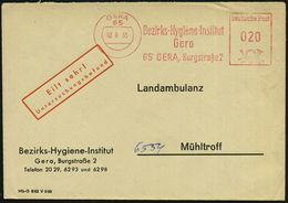 65 GERA/ Bezirks-Hygiene-Institut.. 1965 (2.6.) AFS Auf Dienst-Bf., Rotem Zudruck: Eilt Sehr ! Untersuchungsbefund (Dü.E - Medicine