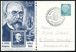 (17a) KARLSRUHE (BADEN)/ 1/ 5.FIPCO-KONGRESS/ ..MEDIZIN U.PHILATELIE 1954 (30.8.) SSt Auf PP 7 Pf. Heuss: Robert Koch, 5 - Medicine