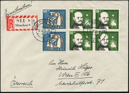 B.R.D. 1956 (17.12.) 10 + 5 Pf. Ignaz Semmelweis: 4er-Block + 2x 40+10 Pf. Kinderkrankenschwester, Satzreine Frankatur + - Medicina
