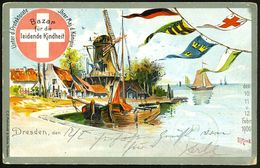 DRESDEN BAZAR 1900 (12.2.) Seltener SSt Auf PP 5 Pf. Germania "1900":  Bazar Für D. Leidende Kindheit = Windmühle, Rotkr - Ziekte