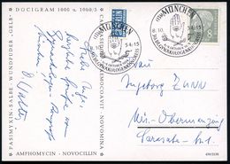 (13b) MÜNCHEN/ 30.DEUTSCHER GYNÄKOLOGENKONGRESS 1954 (8.10.) Seltener SSt = Hand Mit Auge, Fackel, Aesculapstab 2x Klar  - Malattie