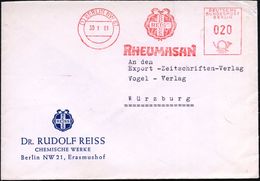 (1) BERLIN NW 87/ REISS/ RHEUMASAN 1961 (23.11.) AFS (Logo Mit 2 Schlangen) Motivgl. Firmenbf.  (Dü.E-24CO) - - Krankheiten