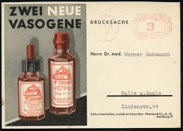 HAMBURG/ *1v 1935 (3.9.) PFS 3 Pf. Auf Color-Reklame-Kt.: RHEUMA-VASOGEN.. Pearson & Co. (Arznei-Flaschen) Dekorat. Inl. - Disease