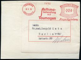 FREIBURG/ (BREISGAU) 1/ Asthma-/ Behandlung/ Mit/ Taumagen/ Hugo Rosenberg 1935 (30.9.) AFS Auf Adreß-Aufkleber  (Dü.E-1 - Krankheiten