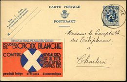 BELGIEN 1934 (16.7.) 50 C. Reklame-P Löwe, Blau: ::LA CROIX BLANCHE/CONTRE/NEVRALGIES / MAUX DE TETE / RHUMATISMES/GRIPP - Malattie