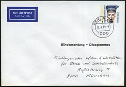 1000 BERLIN 651/ S 1989 (12.1.) 1K Auf PU 20 Pf. Nofretete "MIT LUFTPOST" = Portofreier Inl.-Brief, Nur Luftpost-Porto!  - Disease