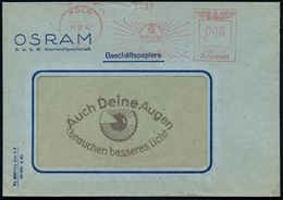 KÖLN/ 1/ OSRAM 1942 (14.12.) AFS = Strahlende Glühbirne Klar Auf Reklame-Bf: Auch Deine Augen Brauchen Besseres Licht (A - Malattie