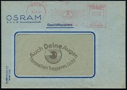 KÖLN/ 1/ OSRAM 1942 (14.12.) AFS = Strahlende Glühbirne Klar Auf Reklame-Bf: Auch Deine Augen Brauchen Besseres Licht (A - Krankheiten