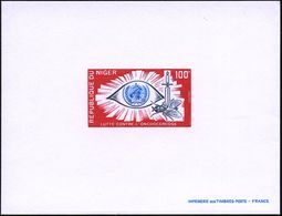 NIGER 1977 100 F. "WHO Kampf Gegen Die Blindheit",  U N G E Z.  Ministerblock = Auge/WHW-Logo/Fliege M.Dolch ("Epreuve D - Krankheiten