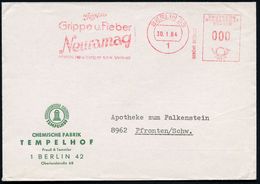 1 BERLIN 33/ Gegen/ Grippe U.Fieber/ Neuramag/ CHEM.FABRIK TEMPELHOF 1964 (30.1.) AFS Klar Auf Firmen-Bf. Mit Firmen-Log - Apotheek